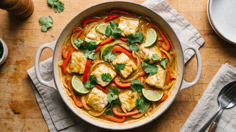 Coconut and lime cod curry